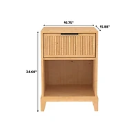 Natural Wood Reeded Storage Nightstand
