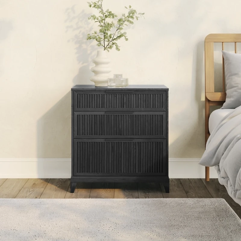 Black Wood Reeded Bedroom Dresser