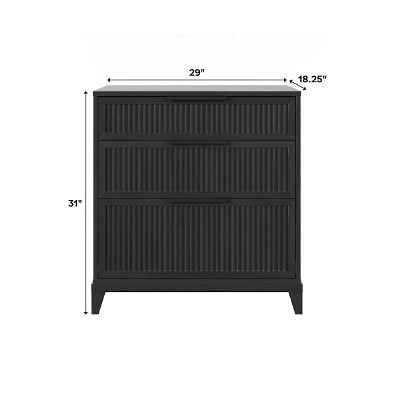 Black Wood Reeded Bedroom Dresser