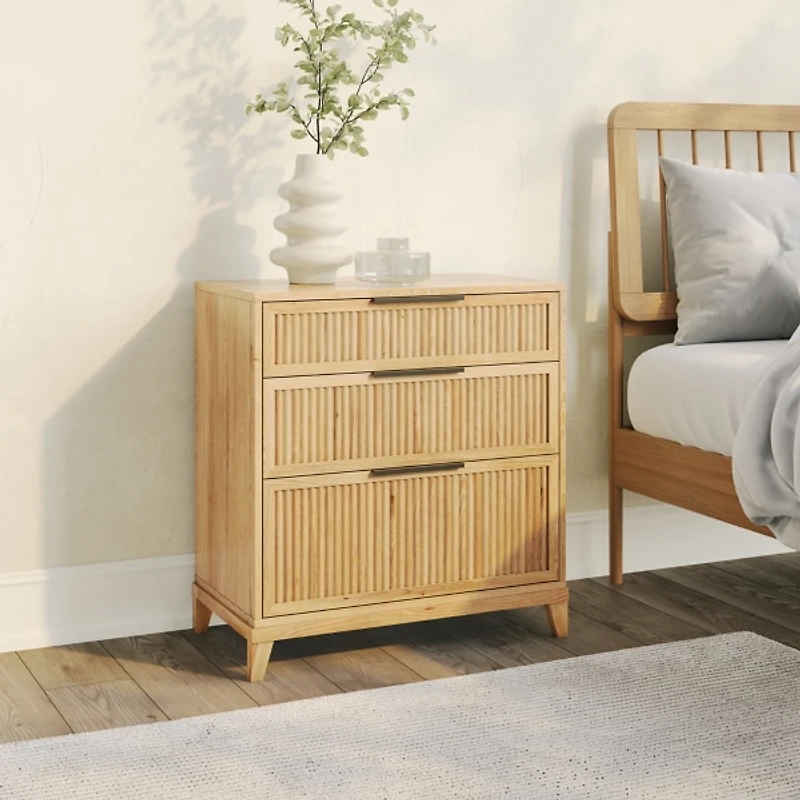 Natural Wood Reeded Bedroom Dresser