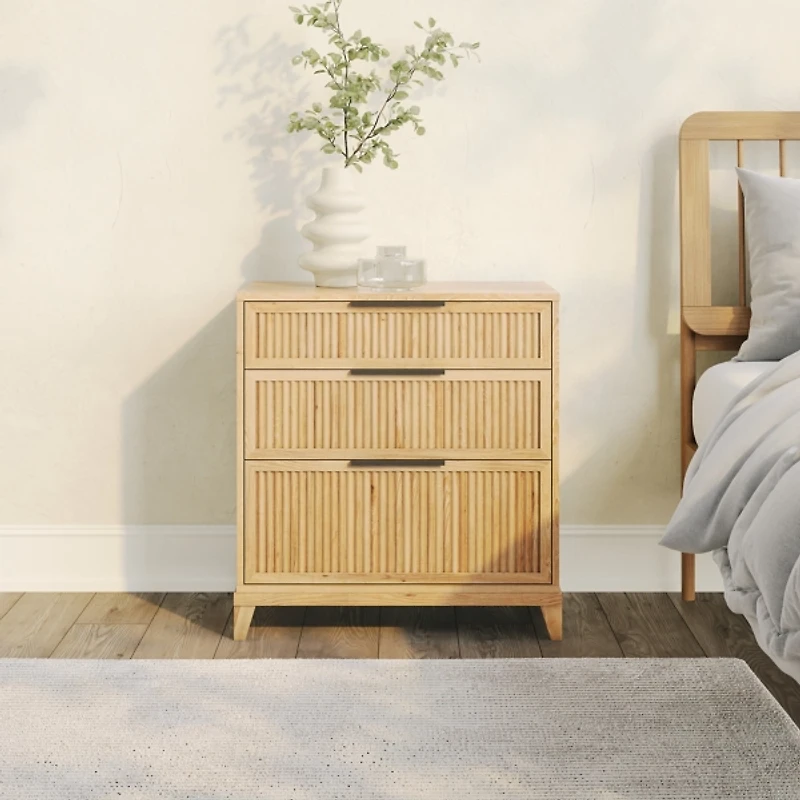 Natural Wood Reeded Bedroom Dresser