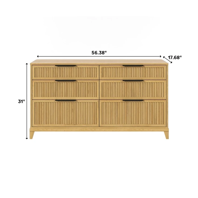Natural Transitional 6-Drawer Storage Dresser