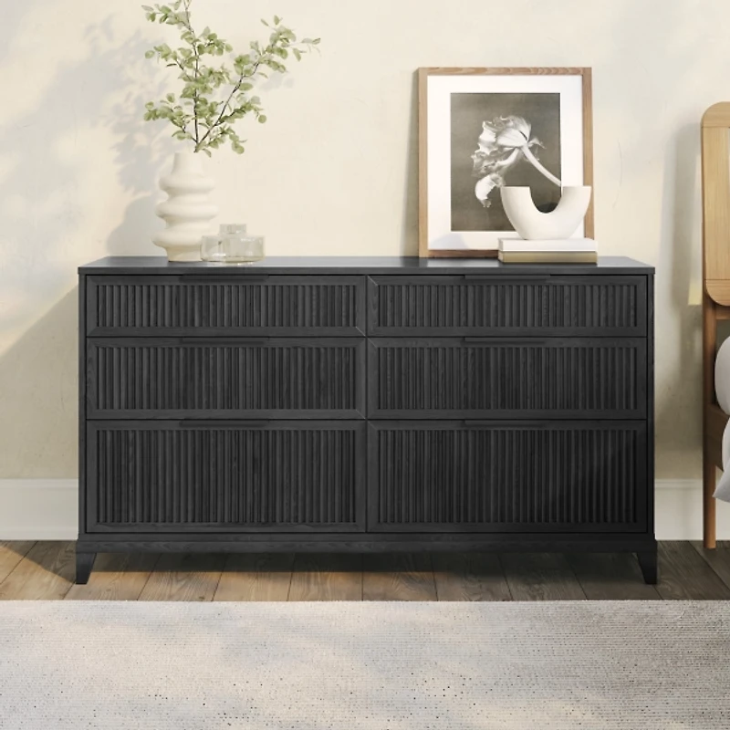 Black Transitional 6-Drawer Storage Dresser