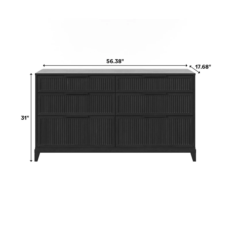 Black Transitional 6-Drawer Storage Dresser