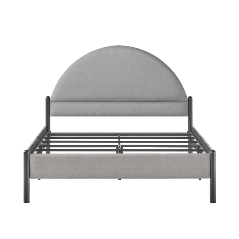 Gray Upholstered Curved Headboard Queen Bed
