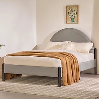 Gray Upholstered Curved Headboard Queen Bed