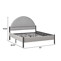 Gray Upholstered Curved Headboard Queen Bed