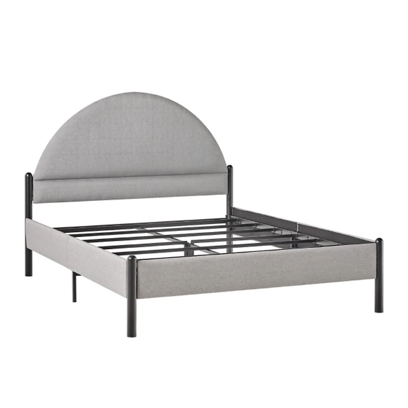 Gray Upholstered Curved Headboard Queen Bed