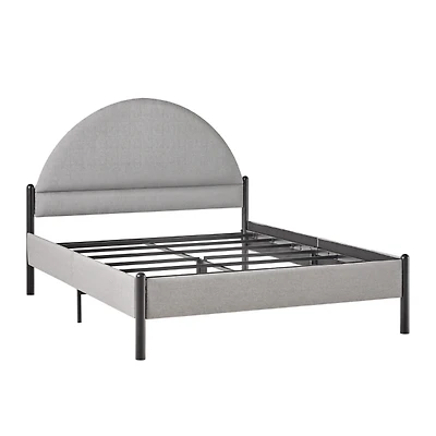 Gray Upholstered Curved Headboard Queen Bed