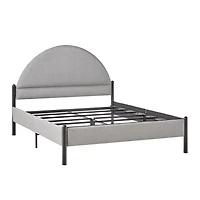 Gray Upholstered Curved Headboard Queen Bed