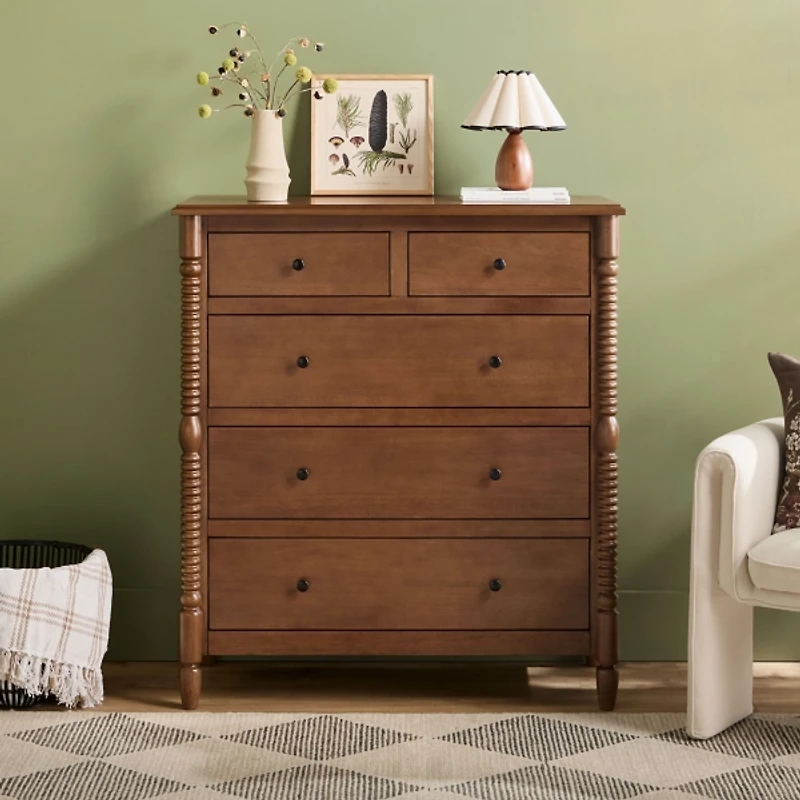 Brown Wood 5-Drawer Vivienne Traditional Dresser