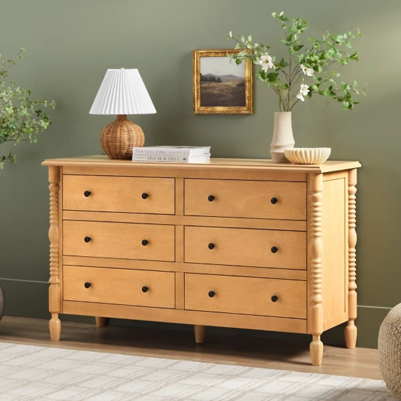 Natural Wood 6-Drawer Vivienne Traditional Dresser