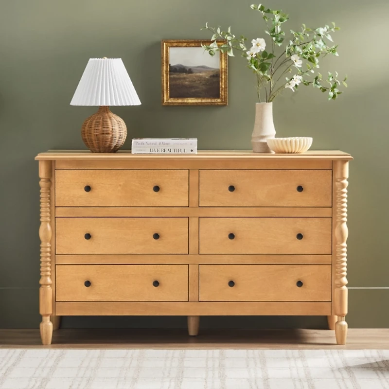 Natural Wood 6-Drawer Vivienne Traditional Dresser