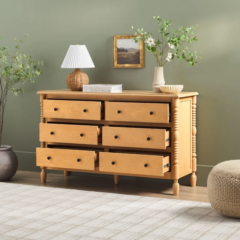Natural Wood 6-Drawer Vivienne Traditional Dresser