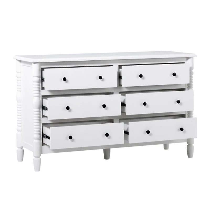 White Wood 6-Drawer Vivienne Traditional Dresser