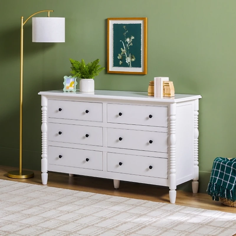 White Wood 6-Drawer Vivienne Traditional Dresser