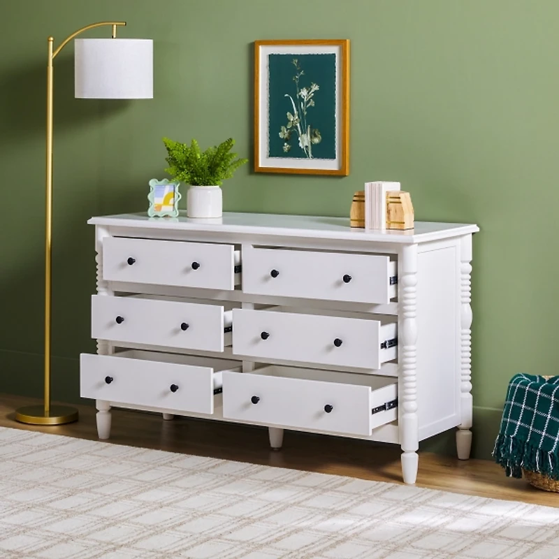 White Wood 6-Drawer Vivienne Traditional Dresser