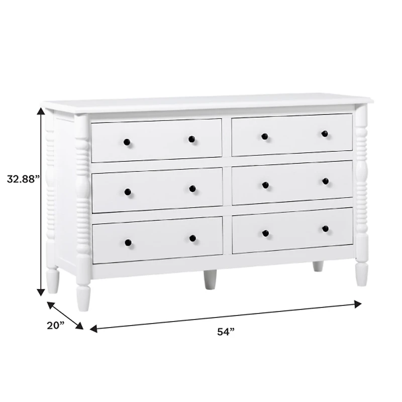 White Wood 6-Drawer Vivienne Traditional Dresser
