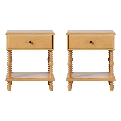 Natural Spindle Vivienne Nightstands, Set of 2