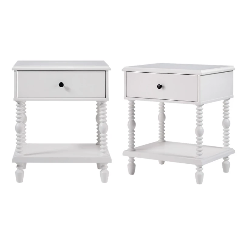 White Spindle Vivienne Nightstands, Set of 2