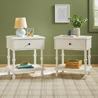White Spindle Vivienne Nightstands, Set of 2