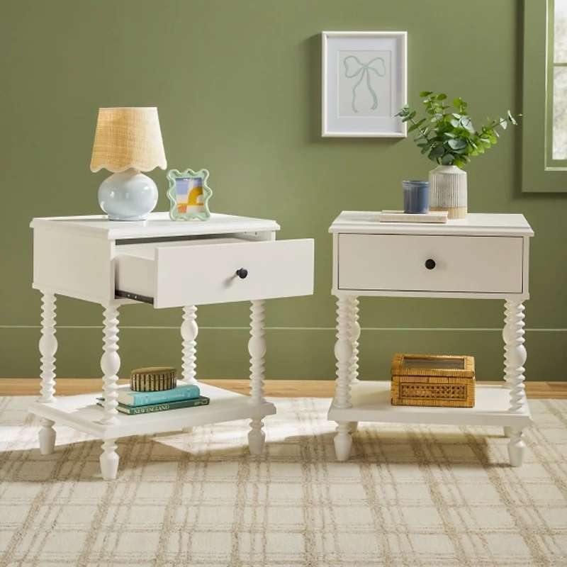 White Spindle Vivienne Nightstands, Set of 2