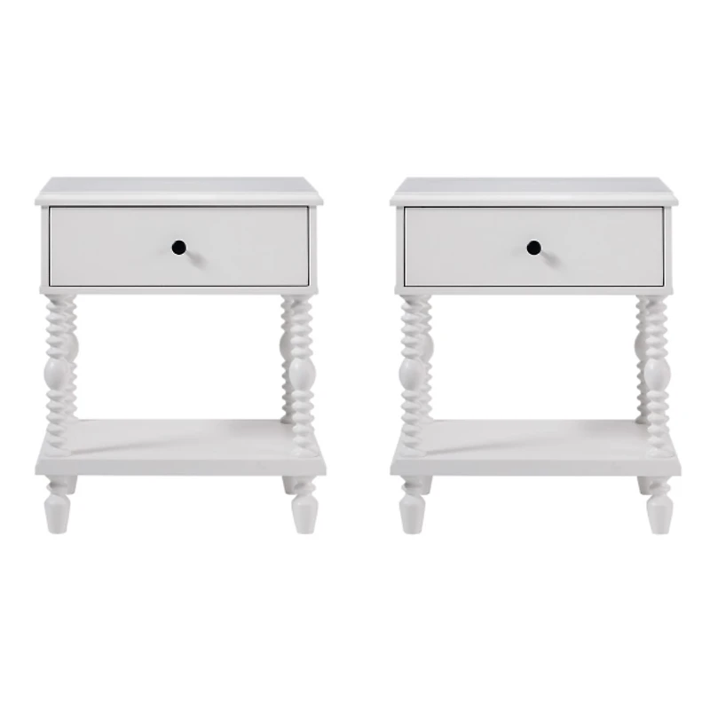 White Spindle Vivienne Nightstands, Set of 2