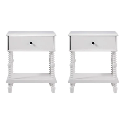White Spindle Vivienne Nightstands, Set of 2