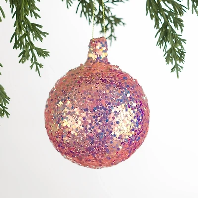 Pink Glass Glitter Ball Christmas Ornament