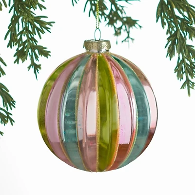 Colorful Stripe Glass Ball Ornament, 4 in.