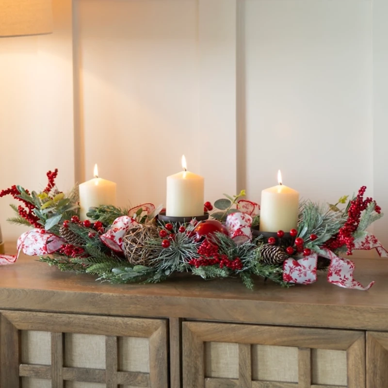 Christmas Pine and Toile Bow Centerpiece