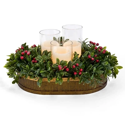 Boxwood Red Berry Christmas Centerpiece