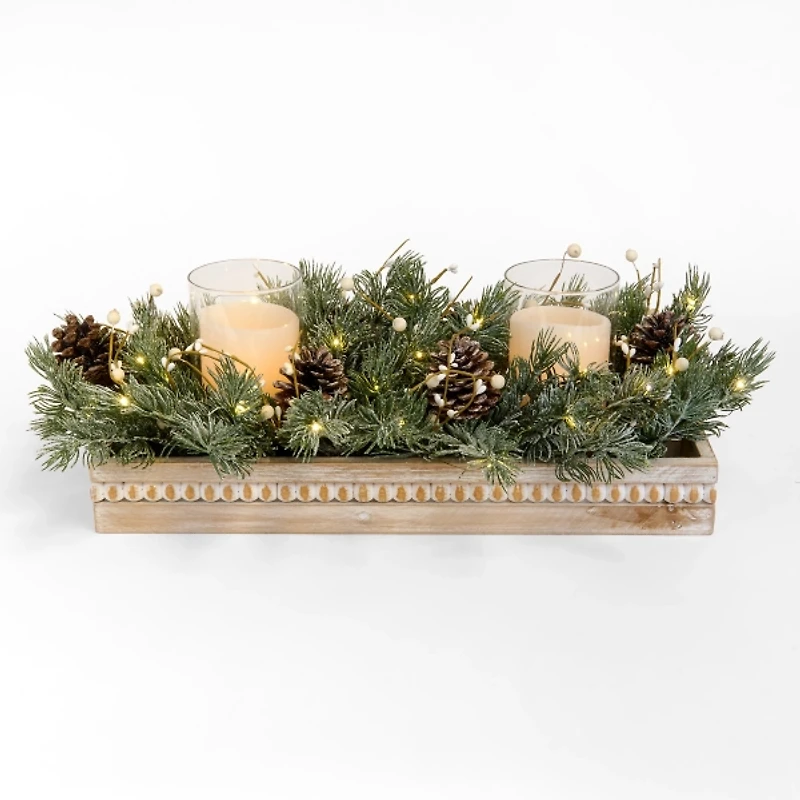 Pre-Lit Pine and White Berry Christmas Centerpiece