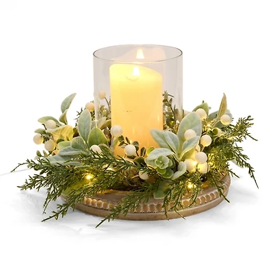 Pre-Lit Lambs Ear and Berry Christmas Centerpiece