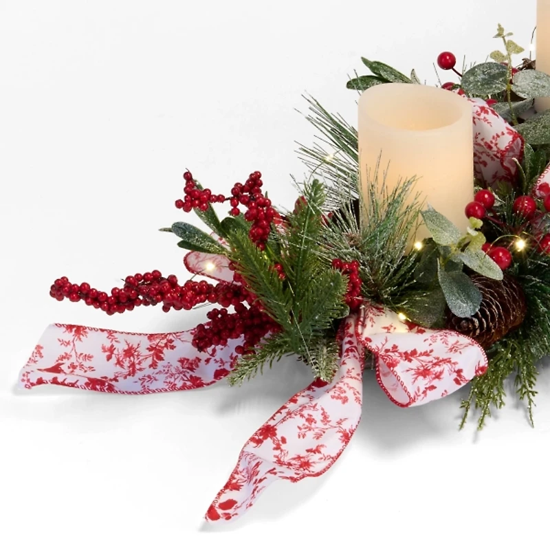 Red Berries Toile Ribbon Centerpiece