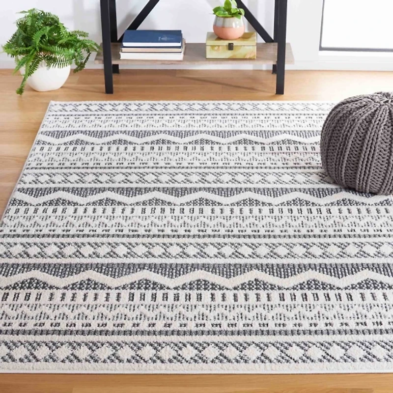 Charcoal & White Mira Bohemian Area Rug