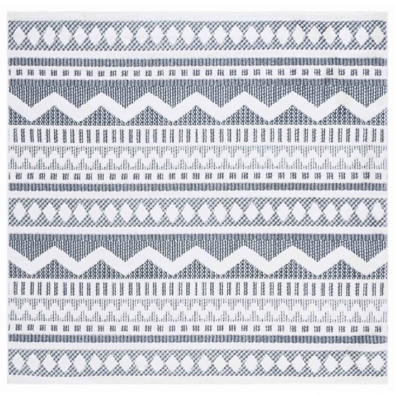 Charcoal & White Mira Bohemian Square Rug, 6x6