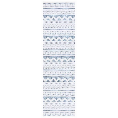 Blue & White Mira Bohemian Runner, 2x8