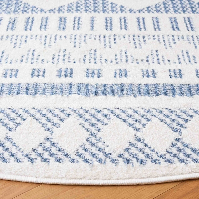 Blue & White Mira Bohemian Round Rug, 6x6