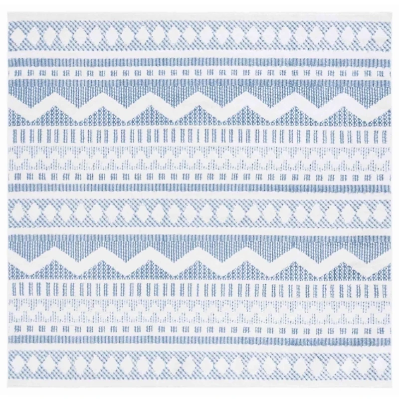 Blue & White Mira Bohemian Square Rug, 6x6