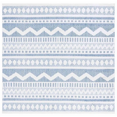 Blue & White Mira Bohemian Square Rug, 6x6