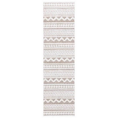 Taupe & White Mira Bohemian Runner, 2x8