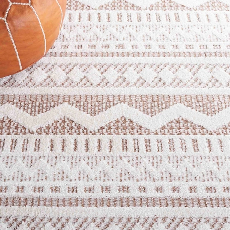 Taupe & White Mira Bohemian Square Rug, 6x6
