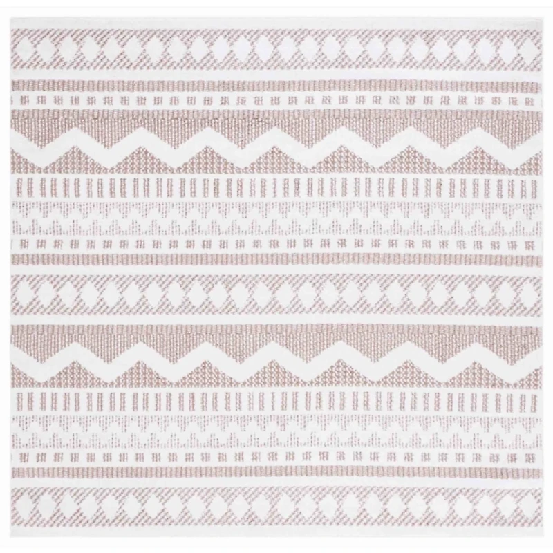 Taupe & White Mira Bohemian Square Rug, 6x6