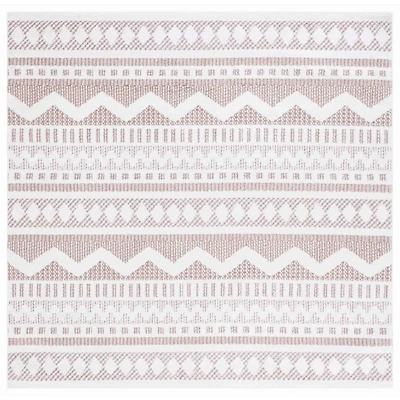 Taupe & White Mira Bohemian Square Rug, 6x6