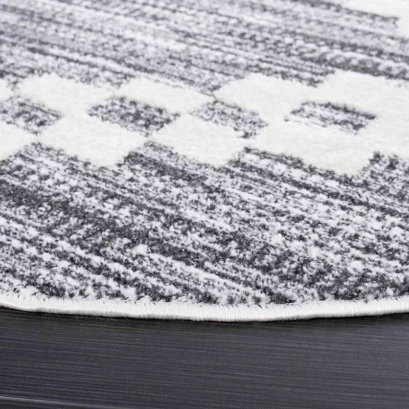 Charcoal & White Bohemian Diamond Round Rug, 6x6