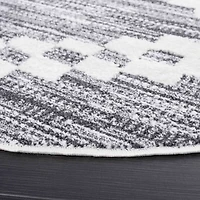 Charcoal & White Bohemian Diamond Round Rug, 6x6