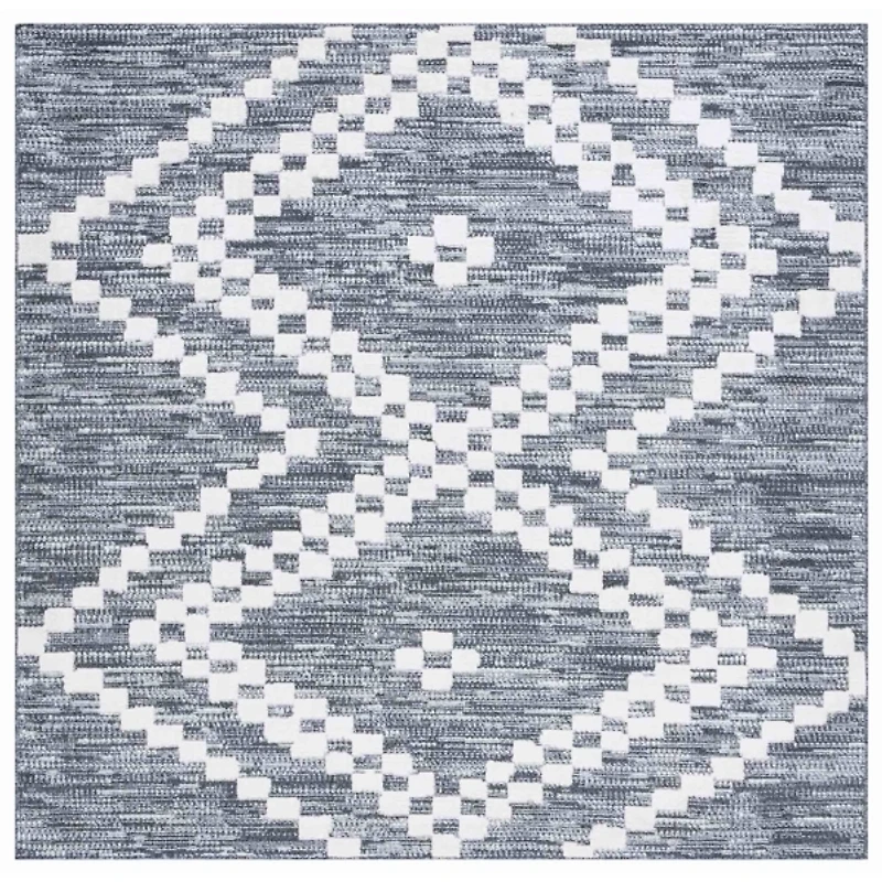 Charcoal & White Bohemian Diamond Square Rug, 6x6
