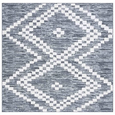 Charcoal & White Bohemian Diamond Square Rug, 6x6