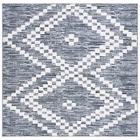 Charcoal & White Bohemian Diamond Square Rug, 6x6